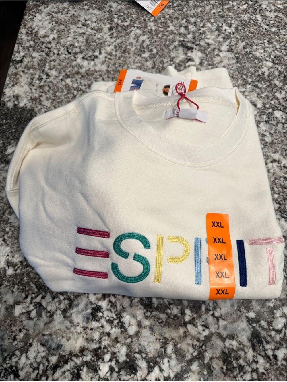 NWT Esprit Sweatshirt Cream with Multicolor Embroidered Logo XXL